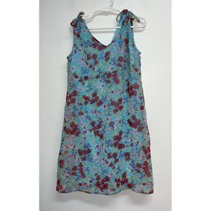 Girls Sleeveless Dress Floral Sheer Spring Summer Easter Size 8 Turquoise Blue